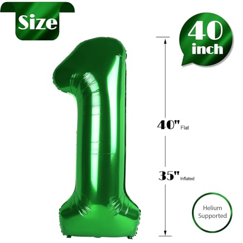Image of Dark Green Number 1 Balloon 40 Inch, 1st Birthday Balloon First Birthday Decorations, Shiny Dark Green Party Supplies