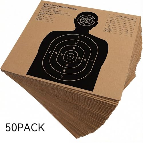 25pack 13x16 Inch Kraft Cardboard Half-Body Targets, 1/9 ft Thick Heavy-Duty Paperboard Silhouette Sheets with Scoring Table & Info Form, USPSA Style Practice Targets for Indoor/Outdoor Training