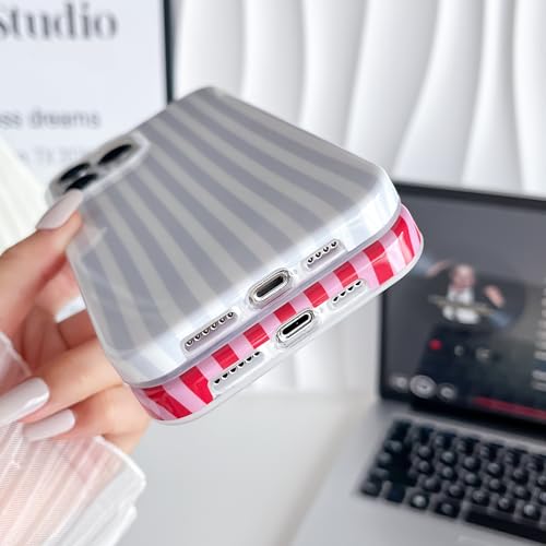 Yeddabox for iPhone 14 Pro Max Case Cute Striped Phone Case Soft TPU Slim Shockproof Phone Cover for Women Girls, Red and Pink - image 5