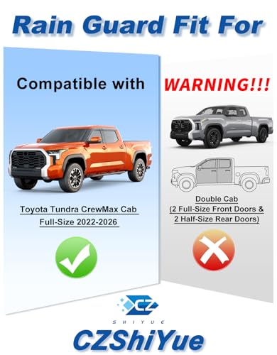 Image of Extra-Thick Rain Guards Fit for 2022-2026 Toyota Tundra CrewMax Cab Full-Size Window Rain Guard Extra Durable Window Deflectors Window Vent Visors Vent Shades Exterior Car Accessories