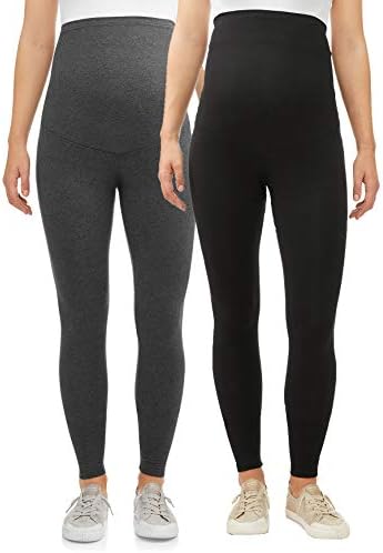RUMOR HAS IT Maternity Over The Belly Super Soft Support Relaxed Fit, Stretch Fit, Comfortable Leggings (X-Large, Black-Charcoal (2 Pack))
