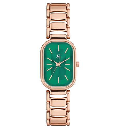 Image of Shocknshop Elegant Rectangular Ladies Rose Gold Analog Metal Strap Solid Link Strap Watch for Woman -WCH176