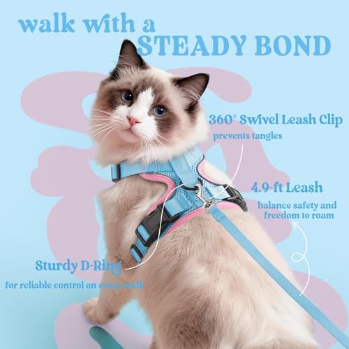 rabbitgoo Cat Harness and Leash Set, Escape Proof Kitten Harness for Safe Outdoor Walks, Soft Breathable Adjustable Vest with Reflective Strips for Kittens and Extra Small Cats, Light Blue & Pink, Xxs by rabbitgoo - Image 5