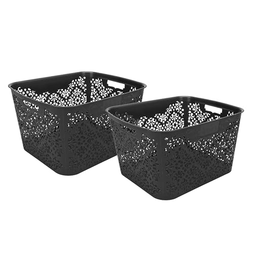 SIMPARTE Turkish Basket Large Plastic Storage Organizer Durable with Handles for Kitchen, Wardrobe,...