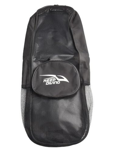Bolsa de malla para buceo grande de 72x22x12 cm negra con correa ajustable para aletas 6