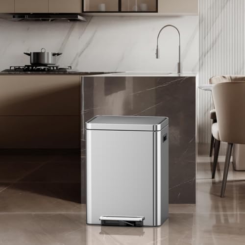 PeakPursuit Dual Trash Can with Lid, 20L Large Trash Can, Step Pedal Garbage, Removable Inner Buckets, Stainless Steel Trash Can for Bathroom, Kitchen, Office by PeakPursuit - Image 7