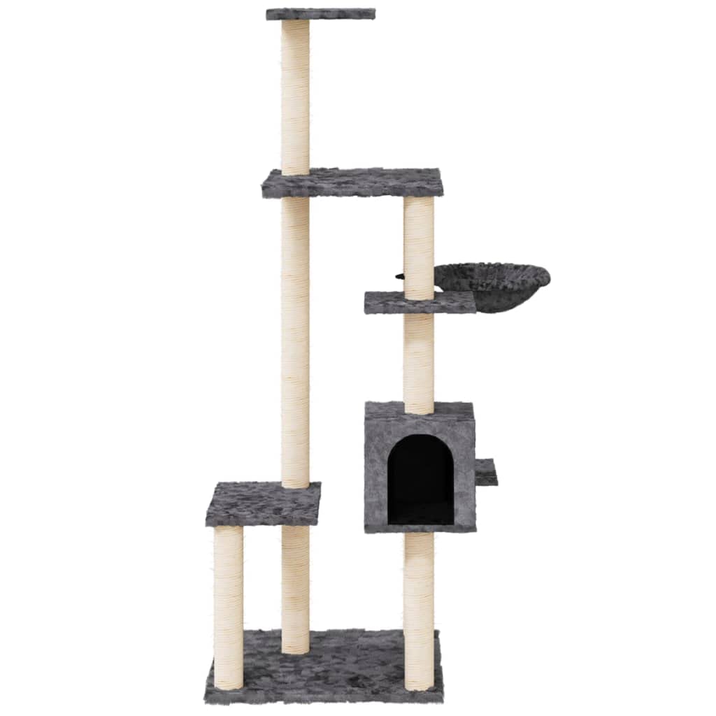 Rascador para gatos de 142 cm de alto, color gris oscuro, torre de varios pisos con postes rascadores de sisal, cómoda cueva para gatos y cama para gatos, estructura de escalada de madera