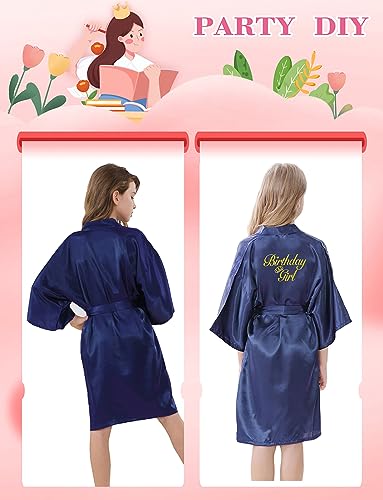 Girls Kids Silky Satin Robe Set for Spa Birthday Wedding Party Flower Girl Robe with Sleeping Mask Hair Band/Ring4