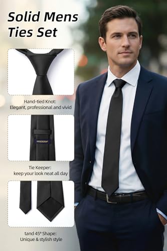 Image of HISDERN Mens Ties Solid Color Ties for Men Formal Necktie with Pocket Square Set Satin Silk Neck Tie Handkerchiefs Set
