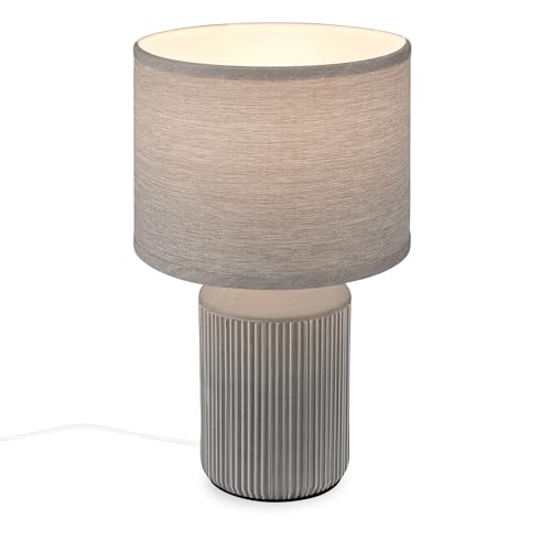 Briloner - Lampe de table avec abat-jour en tissu, interrupteur à câble, pied en céramique, lampe de chevet, déco couloir, lampe de bureau et lecture, 22x37,5 cm,...