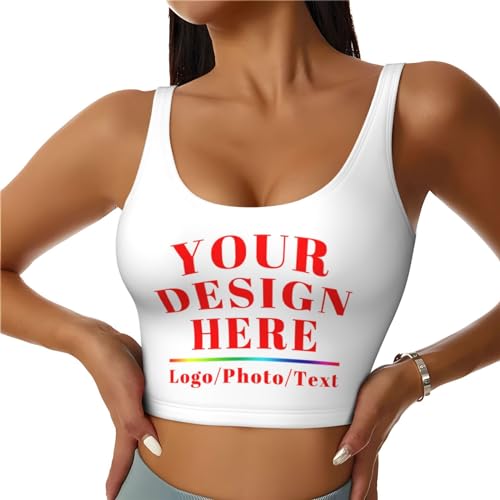 LLLGSH Camiseta sin Mangas de Sujetador Deportivo Personalizada para Mujer, Top de Yoga Personalizados, Sujetador Deportivo Personalizado con Foto/Texto, con Almohadillas Extraíbles Sujetador, S-XXL