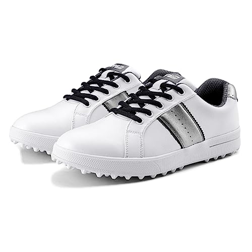 Golf Shoes Womens Spikeless,Fashion Comfortable Breathable Womens Closeout Golf Shoes,Casual Non-Slip Waterproof Golf Footwear Women,with Lace up Designa (Color : Silver, Size : 7)