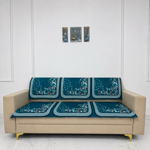 Image of Homerz 'Brooklyn Series' Premium Sofa Cover | Quilted Floral Design | Non-Slip Washable Sofa Protector | Soft Anti Slip Fabric (Teal, 5 (3+1+1) Seater, Seat Cover with Backrest)