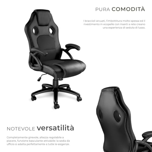 ® Sedia Ergonomica da Ufficio, Sedia Gaming con Ruote per Scrivania con Base Robusta e con Imbottitura Spessa, Poltrona Gaming, Adattamento Ottimale - Nero - Sedia gaming - Immagine 4