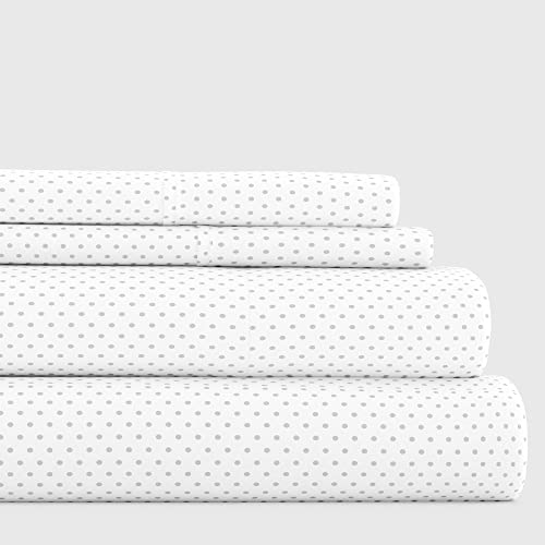 Simply Soft SS-4PC-STP-Q-LG Juego de sábanas, Algodón, Gris Claro Stippled, Matrimonio Doble