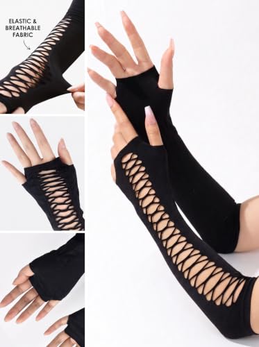 Avidlove Long Black Fishnet Gloves for Women Cut Out Fingerless Arm Sleeve - image 3