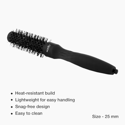 Image of Ikonic Professional Thermal Round Brush with Ionic Technology, Anti Frizz Styling, Straightening, Curling, Volumizing & Waves for Women & Men, Adds Shine, All Hair Types, Salon & Personal Use -TRB 25