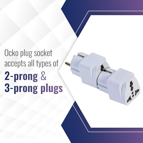 Image of Ocko Europe to Universal Travel Adapter Schuko Plug | Type E /F European Plug Adapter Universal Socket for Europe, Germany, Spain, Netherland, France (Pack of 3, White)