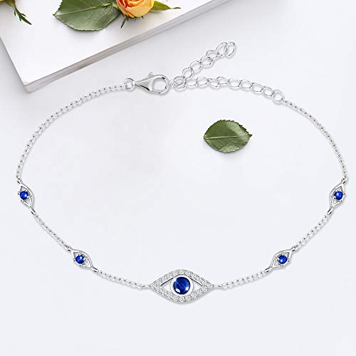 Blue Evil Eyes Link Bracelet, Evil Eye Earrings, S925 Sterling Silver Dainty Cubic Zirconia Adjustable Link Lobster Claw Clasp Chain Jewelry4