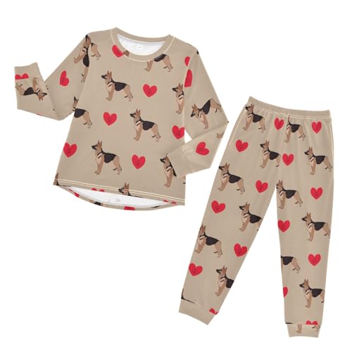 Pajama Set Long Sleeve for Boys & Girls,Dog German Shepherd Kid's Soft Sleepwear Crewneck Loungewear 2 Piece PJ Underwear Set 5T