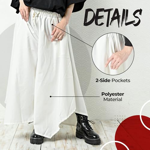Womens Unisex Hakama Pants Skirt, Mode Black Wide-Leg Gaucho, Long Length, Streetwear, Fashionable Japanese Style4