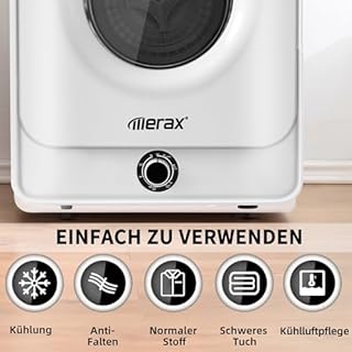 Merax Piccola asciugatrice, mini asciugatrice, asciugatrice a scarico con 5 programmi, asciugatrice a scarico montabile a parete, protezione da surriscaldamento e filtrazione multipla, 3 kg, 830 W