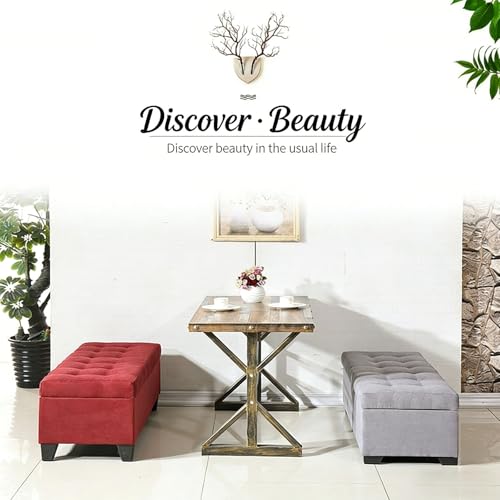 Banc ottoman de rangement coffre bout de lit repose-pieds en lin