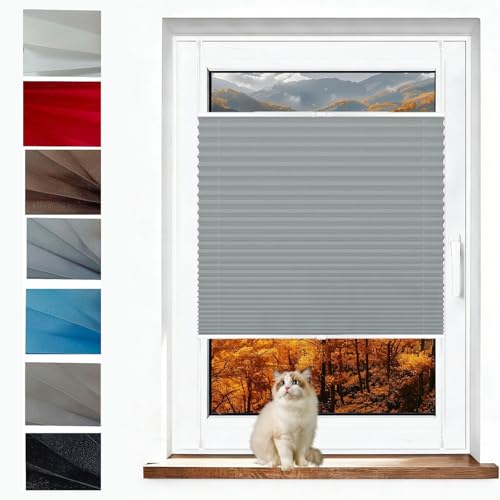 Estor Enrollable Translúcido Estor Ventanas 60 x 90 cm Blackout, Fijación sin Taladrar, Translúcido Persiana Enrollable Blackout para Puertas y Ventanas para, Gris Claro