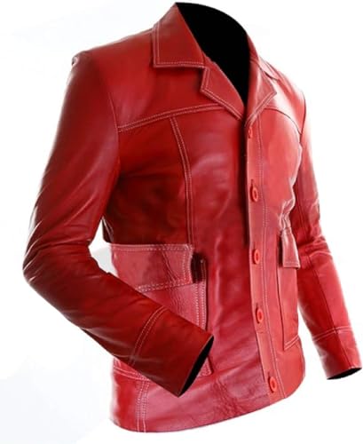 Image of Mens MAYHEM Fight Hybrid Brad Retro Biker White Stripes Red White Inspired Fight Club Movie Leather Jacket