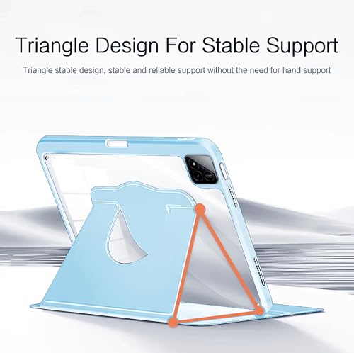 Image of TGK Rotating Case for Xiaomi Mi Pad 7 11.2 inch /Pad 7 Pro with Pencil Holder Trifold Stand Cover Clear Back (Sky Blue)
