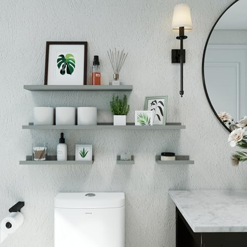 Image of Grey Floating Shelves for Wall Decor, 36 in Shelf with Lip Set of 2