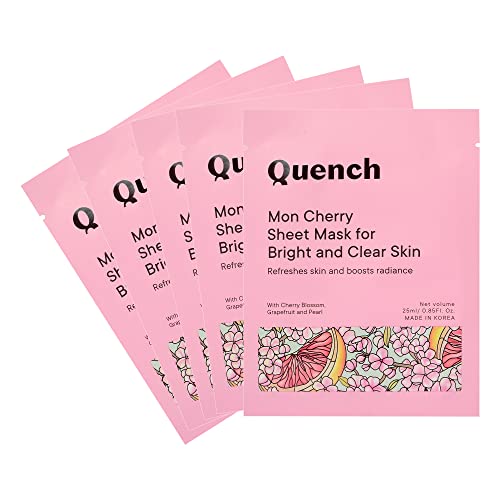 Image of QUENCH BOTANICS Quench Brightening Korean Sheet Mask with Cherry Blossom Radiance, Korean Face Mask for Glowing Skin, Hydrates Skin and Evens Out Skin Tone, Made in Korea (Pack of 5)