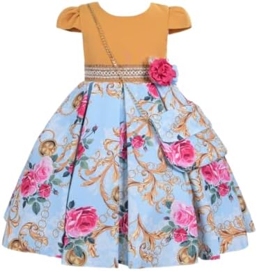 Cosplay Life Floral Dress for Girls and Young Adults Fashion Flower Waistline Kids Party Festival Dress Ages 5-9 Years Old (Blue, 8YRS)