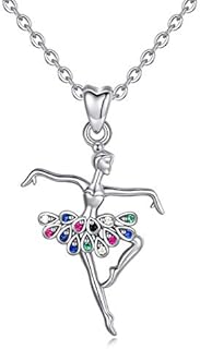 Silver Necklaces for Women, 925 Sterling Silver Christmas Ballet Dance Girl Necklace Ballerina Pendant, 18'' Rolo Chain AEONSLOVE Jewellery Gifts for Her Ladies Wife Girls