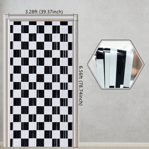 Image of Race Car Foil Curtains 3.28x6.56ft - Vibrant Checkered Decor for Race Car Birthday Party Decorations & One Happy Dude Birthday Celebrations! - 2 Packs