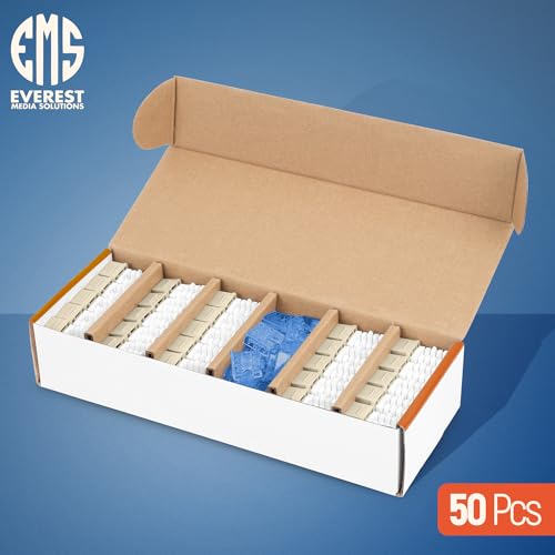 Image of Everest 90 Degree RJ45 Cat5e Keystone Jacks Slim Profile 50-Pack Ivory | Compatible with 90 Angled Speed Termination Tool - easyJACK (B094WB91H3)