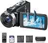 Cámara de Video 4K Camcorder 42MP para Vlogging en YouTube con Pantalla Giratoria de 3” 270°, Zoom Digital 18X, 2 Baterías Recargables, Tarjeta SD 32GB y Control Remoto 2