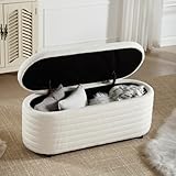 Ya Home Sitzbank mit Stauraum, Moderne Sitztruhe aus Teddystoff Polsterbank als Bettbank mit Stauraum, Aufbewahrungsbox für Schlafzimmer, Flur, Wohnzimmer, Weiß