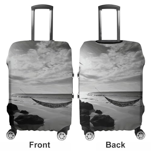 Black And White Beach Luggage Cover, Washable Elastic Suitcase Cover Protector Fit 18-32 Inch Luggage3