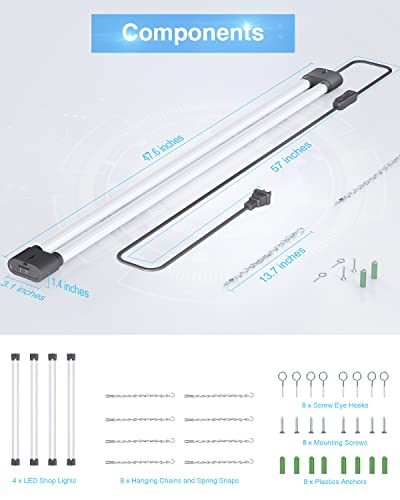 Ensenior 4 Pack Linkable LED Utility Shop Light, 4 FT, 4400 High Lumens, 36W Equivalent 280W, 5000K Daylight, 48 Inch Shop Light for Garage, Surface or Hanging Mount, Black, ETL Certified - Thumbnail 7