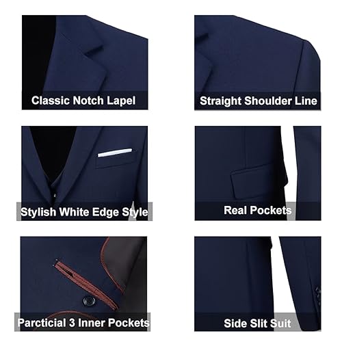 Image of Mens Suit Solid Two Button Slim Fit Suit Set for Wedding Formal Business Suit Men 3 Piece Suit Blazer Vest Pants Set