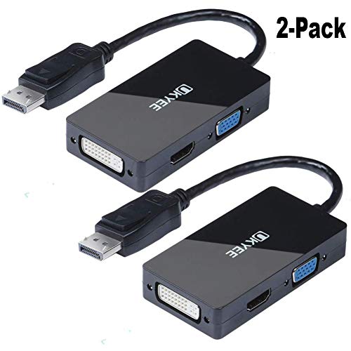 DisplayPort to HDMI DVI VGA Adapter 2-Pack, UKYEE Multi-Function 3-in-1 DP Display Port to DVI HDMI VGA Converter Adapter 1080P@60Hz Male to Female - Black
