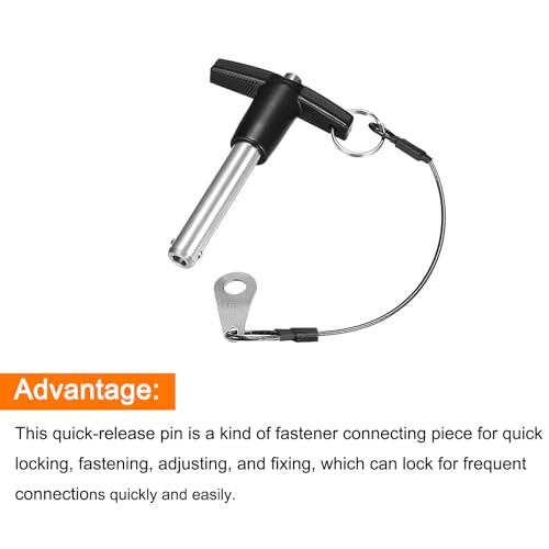 QUARKZMAN T Griff Kugelsperrbolzen 1 Stück 10mm Pin Durchm. 40mm Verwendung Länge T Griff Sicherungsstifte Edelstahl Druckschalter Schnellverschluss Stift mit Schlüsselband Kabel