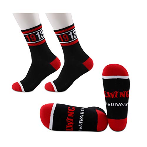 JXGZSOÂ 2Â Pairs DST Sorority Socks Black and Red Socks Sorority Sister Gift Living the Diva Life Socks DST Sorority Gift (LIVING the DIVA life)