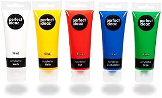 perfect ideaz colourful set of 5 tubes of acrylic paints, each 75 ml, 5 different creative paint colours, high colour pigment content, high coverage and fast drying acrylic paints