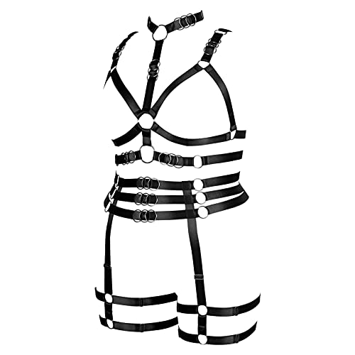 Plus Size Plump Garter Belt Set Full Body Harness For Women Lingerie Cage Punk Large Size Festival Rave Gothic Bra Halloween (Black) #TOP2