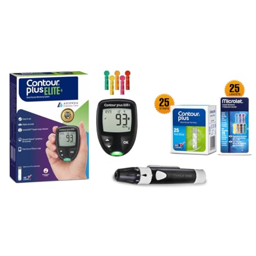 Image of CONTOUR Plus Elite Blood Glucose Monitoring System (with Bluetooth) | Glucometer with 25 Free Test Strips and 25 Microlet Lancets