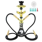 Hookah Set, Taeopieur 20' Hookah 2 Hoses Portable Shisha Hookah Kit with Everything - Coal Tongs, Tin Foils, Disposable Tips (Black)