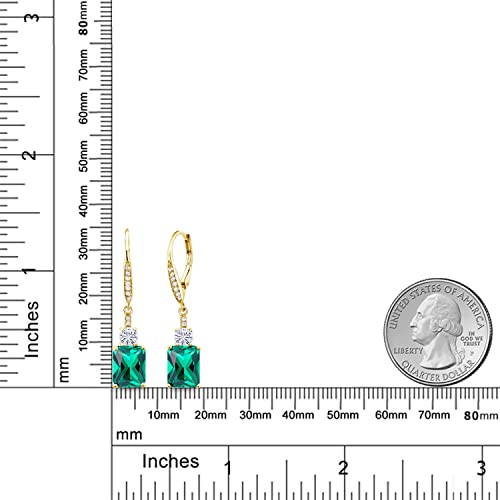Gem Stone King 18K Yellow Gold Plated Silver Emerald Cut 9X7MM Gemstone Birthstone and White Topaz Dangle Earrings For Women3