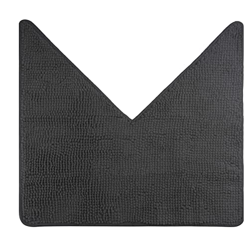 fluffy® Alfombrilla de baño de Chenilla para duchas esquineras con Parte Inferior Antideslizante (Forma de V | Dimensiones internas 45 x 45 cm, Antracita)